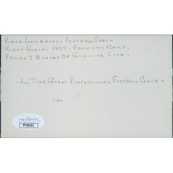 Vince Lombardi Green Bay Packers Signed 3x5 Index Card JSA Authenticated Vince Lombardi Green Bay Packers Signed 3x5 Index Card JSA Authenticated
