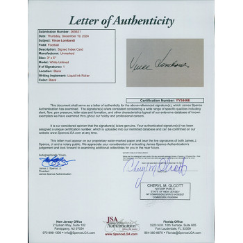 Vince Lombardi Green Bay Packers Signed 3x5 Index Card JSA Authenticated Vince Lombardi Green Bay Packers Signed 3x5 Index Card JSA Authenticated