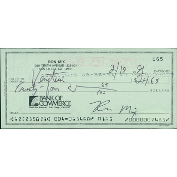 Ron Mix San Diego Chargers Signed Cancelled Check JSA Authenticated Ron Mix San Diego Chargers Signed Cancelled Check JSA Authenticated