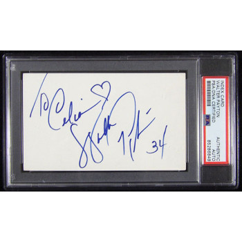 Walter Peyton Chicago Bears Signed 3x5 Index Card PSA Authenticated Personalized