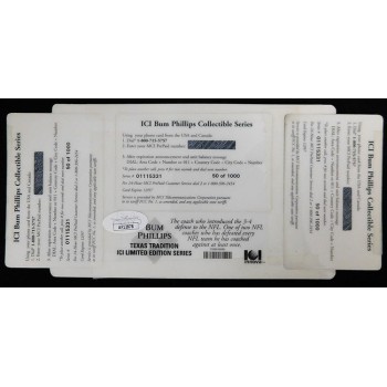 Bum Phillips Houston Oilers Signed Phone Card Set JSA Authenticated