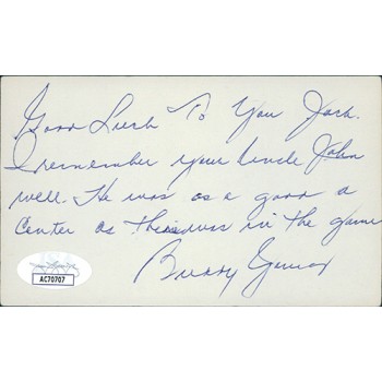 Buddy Young Baltimore Colts Signed 3x5 Index Card JSA Authenticated Buddy Young Baltimore Colts Signed 3x5 Index Card JSA Authenticated