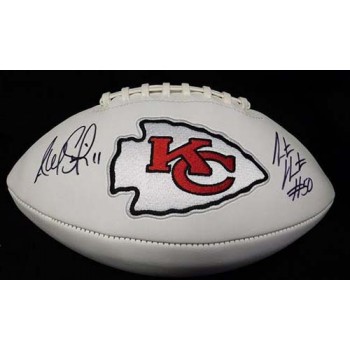 Kansas City Chiefs Alex Smith and Justin Houston Signed Logo Football JSA Authenticated