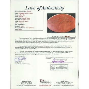 Bart Starr Signed Wilson Painted Panel Football JSA Authenticated