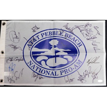AT&T Pebble Beach Signed Golf Flag by Donald Trump Tiger Woods +20 JSA Authen