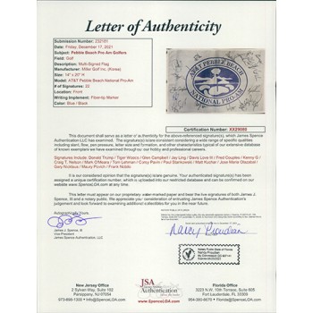 AT&T Pebble Beach Signed Golf Flag by Donald Trump Tiger Woods +20 JSA Authen AT&T Pebble Beach Signed Golf Flag by Donald Trump Tiger Woods +20 JSA Authen