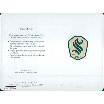Fred Funk PGA Golfer Signed Sonoma Golf Club Scorecard JSA Authenticated Fred Funk PGA Golfer Signed Sonoma Golf Club Scorecard JSA Authenticated