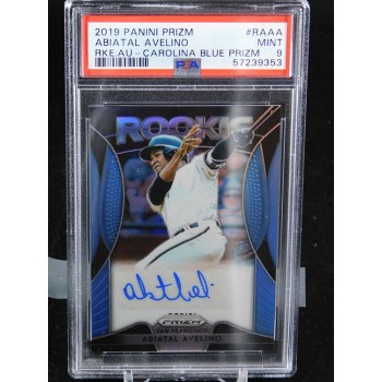Abiatal Avelino Signed 2019 Panini Prizm Carolina Blue Card #RA-AA PSA 9 /100