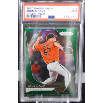 John Means Baltimore Orioles 2020 Panini Green Prizm Card #16 PSA 9 Mint