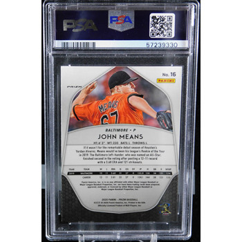 John Means Baltimore Orioles 2020 Panini Green Prizm Card #16 PSA 9 Mint