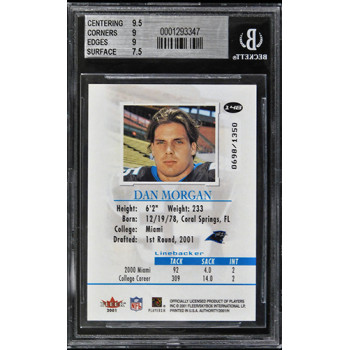 Dan Morgan Carolina Panthers 2001 Fleer Authority #148 Beckett 8.5 NM-MT