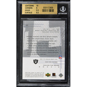 Ken-Yon Rambo Oakland Raiders 2001 Upper Deck UD Graded #89 Beckett 9.5 Gem Mint