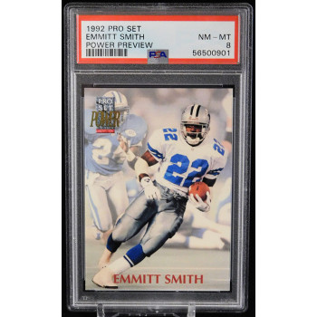 Emmitt Smith Cowboys 1992 Pro Set Power Preview Football Card PSA 8 Near Mint
