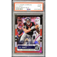 JJ Watt Houston Texans 2015 Panini Donruss Press Proof Blue Card #158 PSA 9