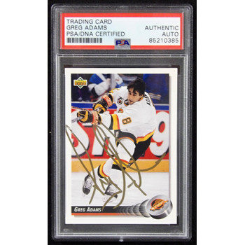 Greg Adams Canucks Signed 1992-93 Upper Deck Card #192 PSA Authenticated