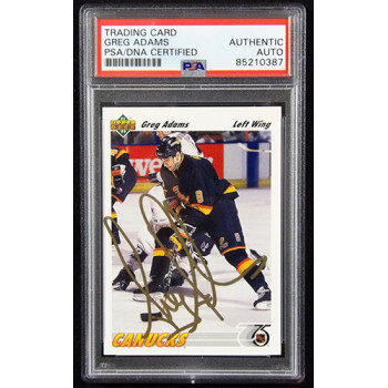 Greg Adams Canucks Signed 1991-92 Upper Deck Card #426 PSA Authenticated
