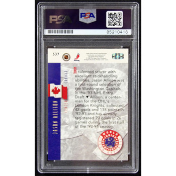 Jason Allison Signed 1993-94 Upper Deck Card #537 PSA Authenticated