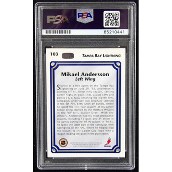 Mikael Andersson Lightning Signed 1992-93 Upper Deck Card #103 PSA Authenticated