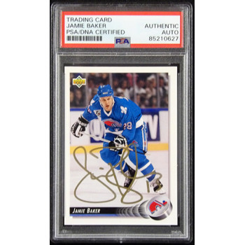 Jamie Baker Nordiques Signed 1992-93 Upper Deck Card #130 PSA Authenticated