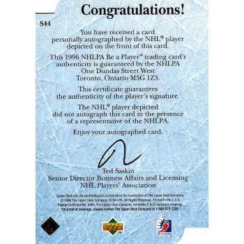 Patrice Brisebois Signed 1995-96 Upper Deck Be A Player Die-Cut Card #S44