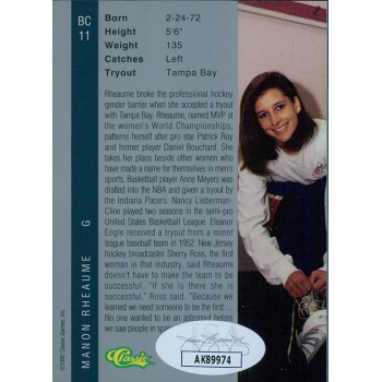 Manon Rheaume Signed 1992 Classic Four Sport Draft Pick Card #11 JSA Authentic