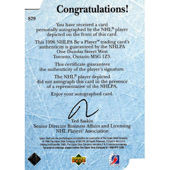 Ronnie Stern Flames Signed 1995-96 Upper Deck Be A Player Die-Cut Card #S79