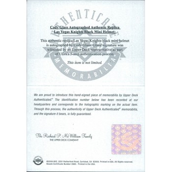 Cody Glass Las Vegas Knights Signed Mini Helmet Upper Deck Authenticated UDA