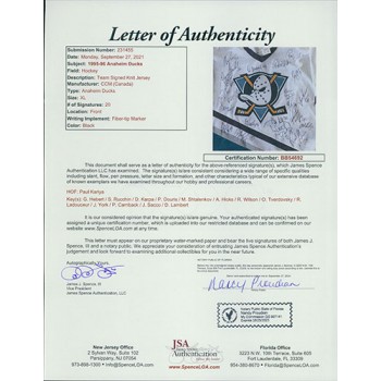 Anaheim Mighty Ducks 1995-96 Team Signed Replica Jersey JSA Authenticated