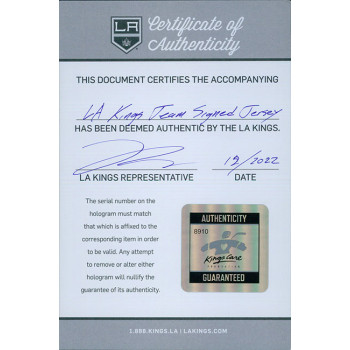 Los Angeles Kings 2022-23 Team Signed Adidas Authentic Jersey JSA Authenticated