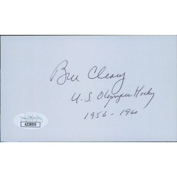 Bill Cleary Olympic Hockey Player Signed 3x5 Index Card JSA Authenticated