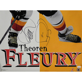 Theoren Fleury Calgary Flames Signed 22x34 Poster JSA Authenticated