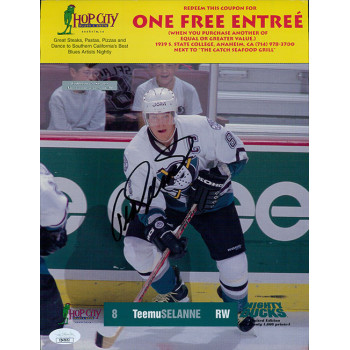Teemu Selanne Anaheim Ducks Signed 8.5x11 Cardstock Promo Photo JSA Authentic Teemu Selanne Anaheim Ducks Signed 8.5x11 Cardstock Promo Photo JSA Authentic