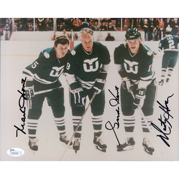 Hartford Whalers Gordie Howe, Marty Howe, Mark Howe Signed 8x10 Photo NHL JSA Hartford Whalers Gordie Howe, Marty Howe, Mark Howe Signed 8x10 Photo NHL JSA