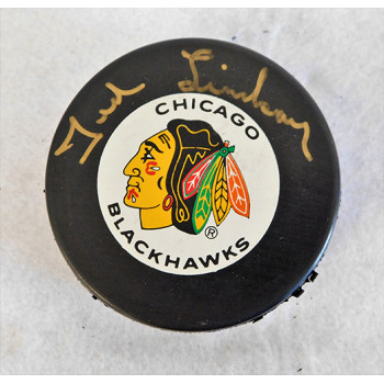Ted Lindsay Chicago Blackhawks Signed Hockey Puck JSA Authenticated