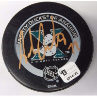 Adam Oates Signed Mighty Ducks Of Anaheim Official Game Hockey Puck Global Authenticated