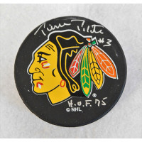 Pierre Pilote Chicago Blackhawks Signed Hockey Puck JSA Authenticated