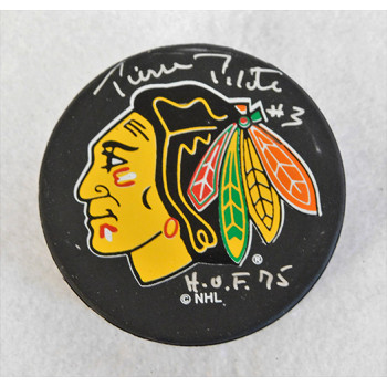 Pierre Pilote Chicago Blackhawks Signed Hockey Puck JSA Authenticated