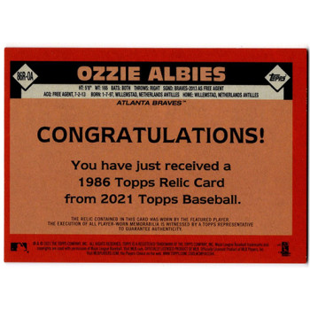 Ozzie Albies Atlanta Braves 2021 Topps 1986 Relics Card #86R-OA