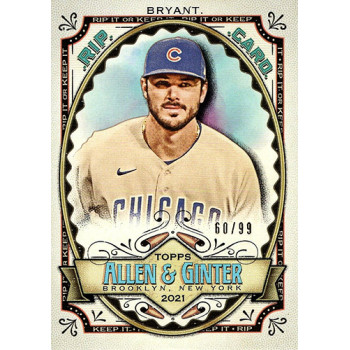 Kris Bryant Chicago Cubs 2021 Allen & Ginter RIP Card #RC-KB UNRIPPED 60/99