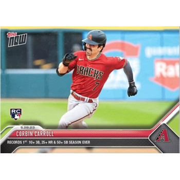 Corbin Carroll 2023 MLB TOPPS NOW Record 1st 10+ 3B 25+ HR 50 SB RC Card #933 Corbin Carroll 2023 MLB TOPPS NOW Record 1st 10+ 3B 25+ HR 50 SB RC Card #933