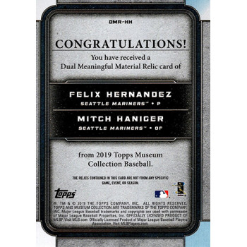 Felix Hernandez Mitch Haniger 2019 Topps Museum Collection Meaningful Jersey /50 Felix Hernandez Mitch Haniger 2019 Topps Museum Collection Meaningful Jersey /50