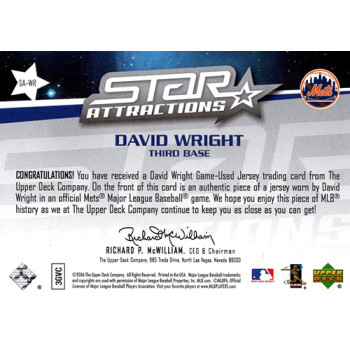 David Wright New York Mets 2006 Upper Deck Star Attractions Jersey Card #SA-WR