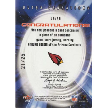 Anquan Boldin 2005 Fleer Ultra Sensations Jerseys Platinum Jersey Card #AB /25