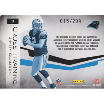 Jimmy Clausen 2010 Panini Rookies & Stars Cross Training Materials Card #3 /299 Jimmy Clausen 2010 Panini Rookies & Stars Cross Training Materials Card #3 /299