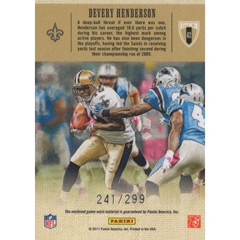 Devery Henderson 2011 Panini Threads Gridiron Kings Materials Card #42 /299