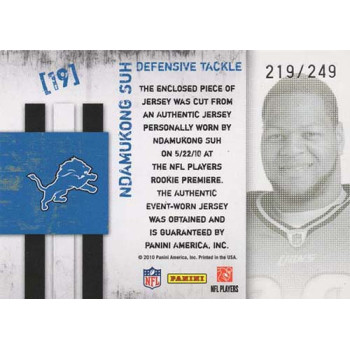 Ndamukong Suh 2010 Rookies & Stars Freshman Orientation Jersey Card #19 /249
