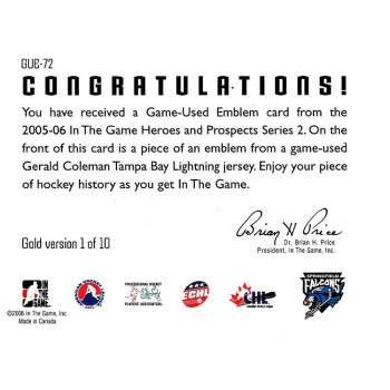 Gerald Coleman 2005-06 ITG Heroes and Prospects Emblems Gold Card #GUE-72 /10