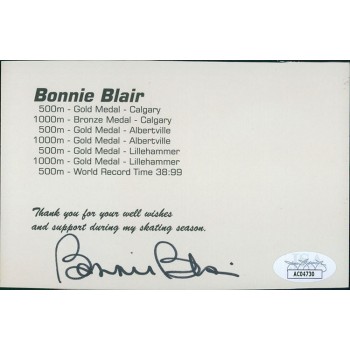 Bonnie Blair Olympic Speed Skater Signed 3.5x5.5 Cardstock Promo Photo JSA Auth