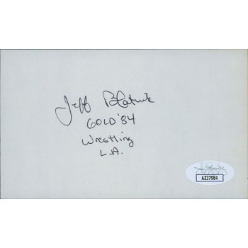 Jeff Blatnick Olympic Wrestler Signed 3x5 Index Card JSA Authenticated Jeff Blatnick Olympic Wrestler Signed 3x5 Index Card JSA Authenticated
