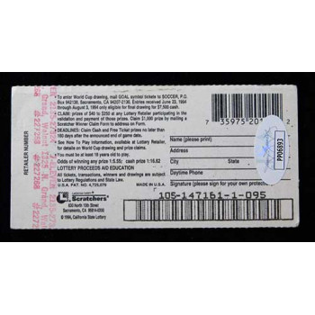 Paul Caligiuri Signed 1994 USA World Cup Lottery Scratcher Ticket JSA Authentic